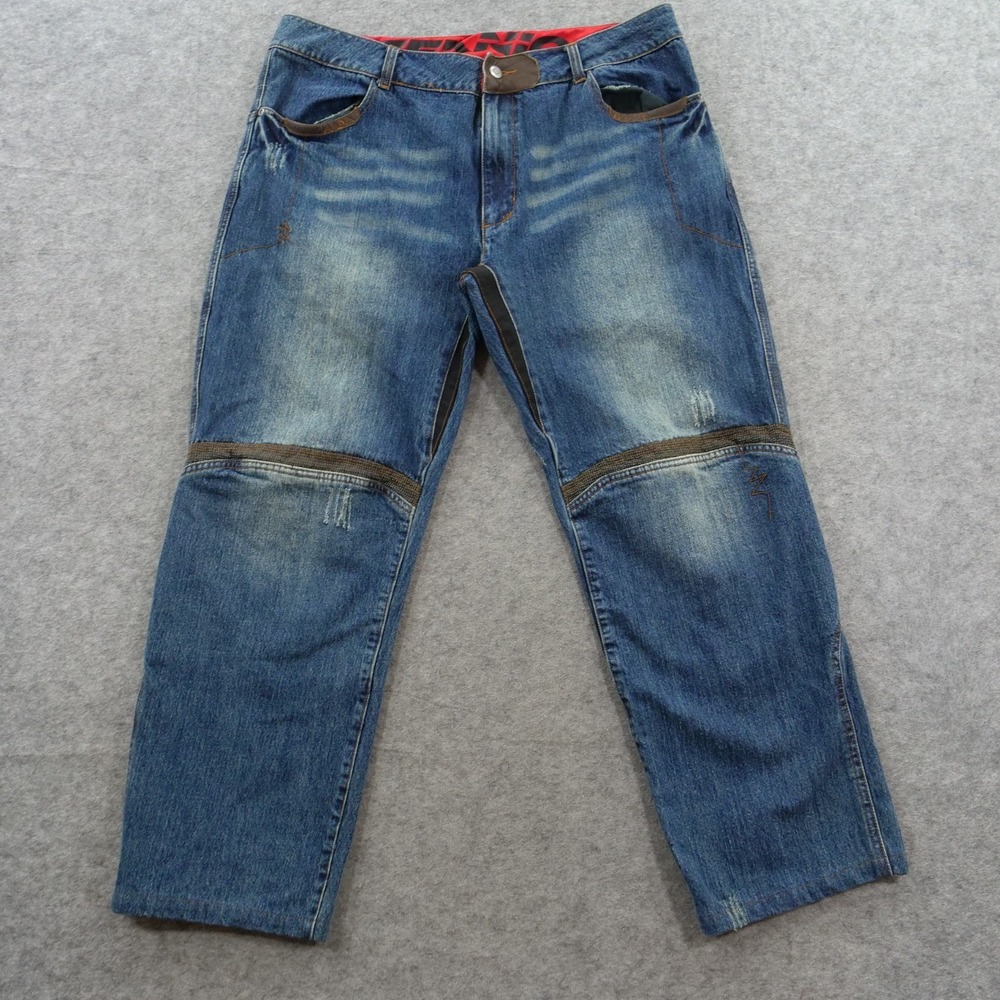 Teknic Jeans Mens 38 Blue Moto Straight Leg Streetwear Denim Y2K Mid Rise Zip